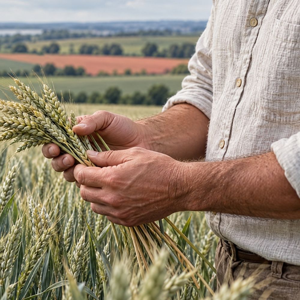Hands holding freshly harvested wheat